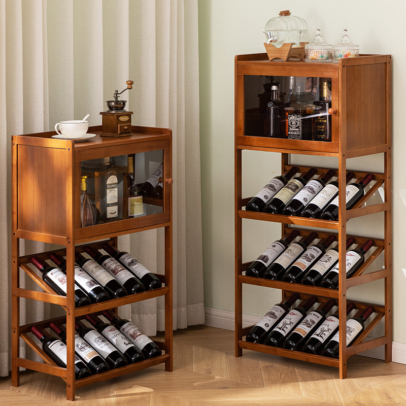 Home Bar Shelves - الصلبة الخيزران النبيذ الرف 3/4-Tier الطابق