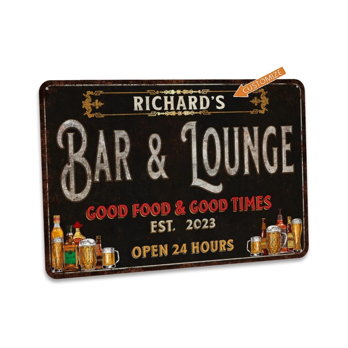 Home Bar Lounge - لافتة معدنية مخصصة للبار والصالة، ديكور