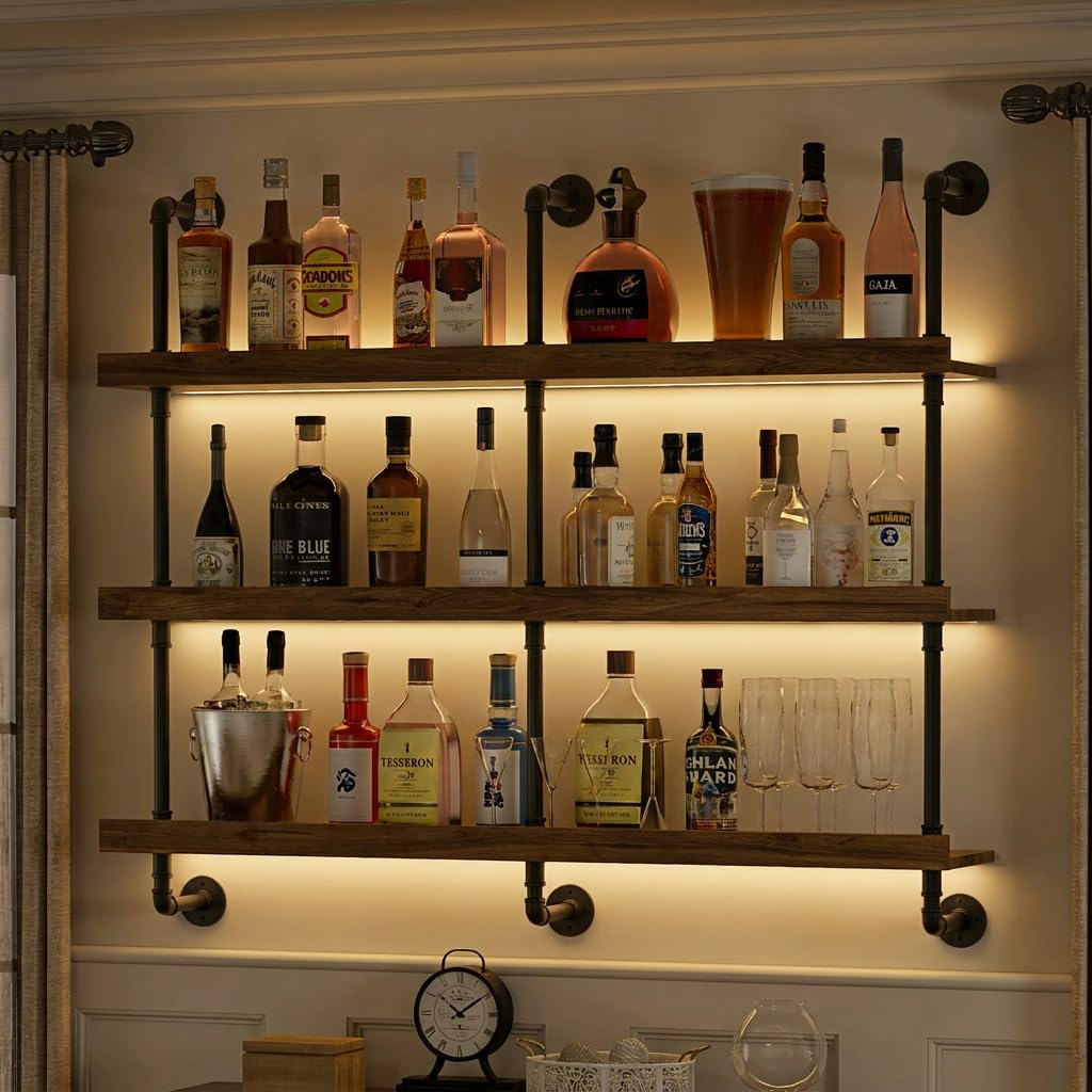 Home Bar Shelves - رف نبيذ معلق على الحائط مع