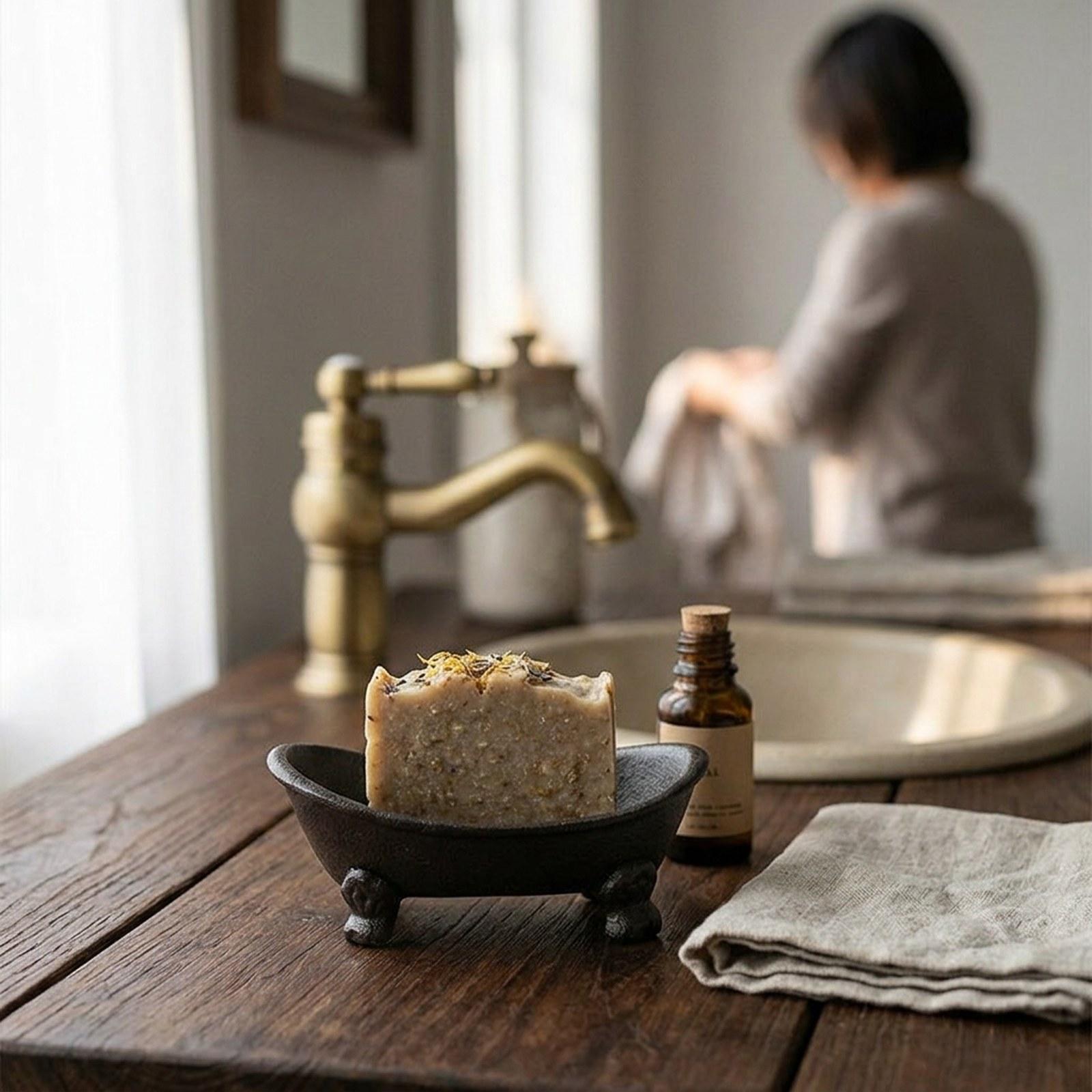Home Bar Sink - حامل صابون من الحديد الزهر، صينية