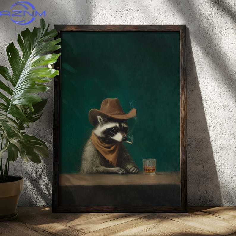 Home Bar Lounge - لوحة جدارية قماشية بتصميم راكون مدخن