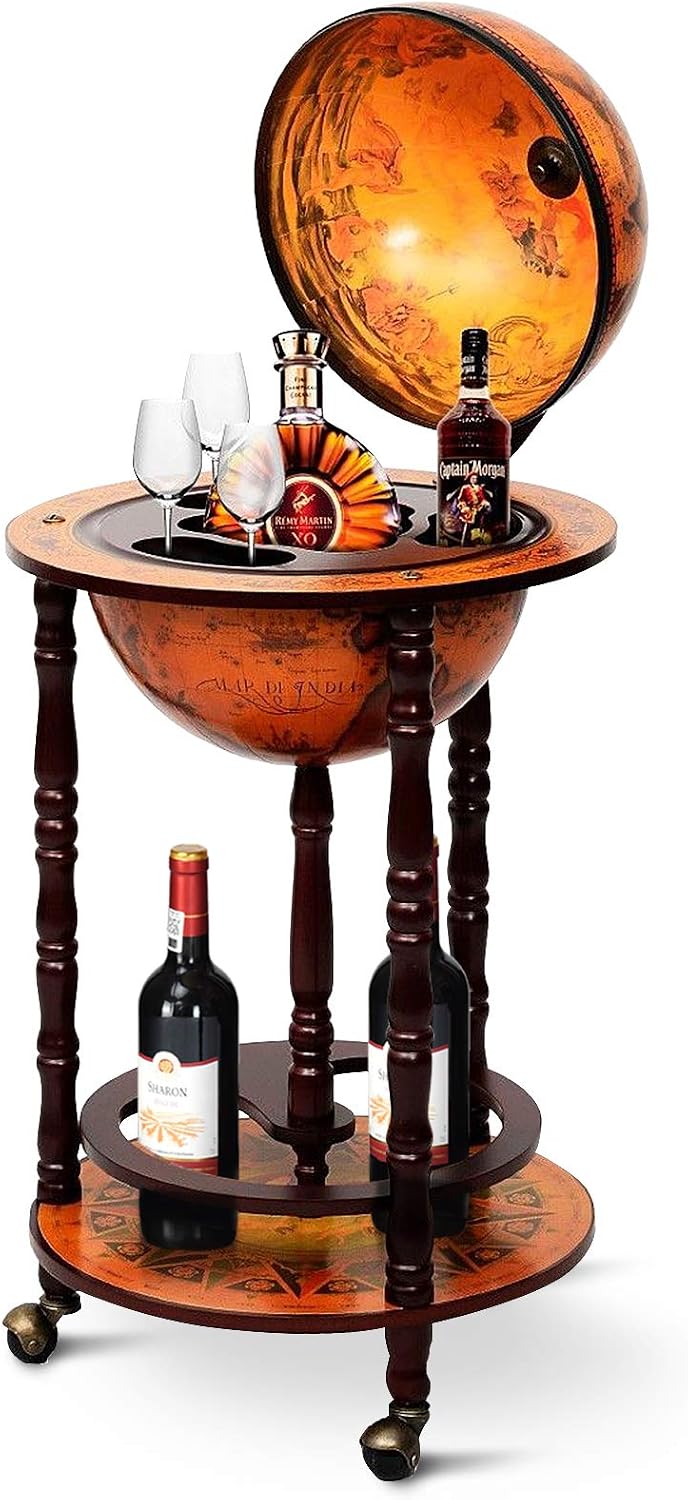 عربة بار على شكل كرة أرضية مع  - مراجعة Home Bar Shelves وسعره