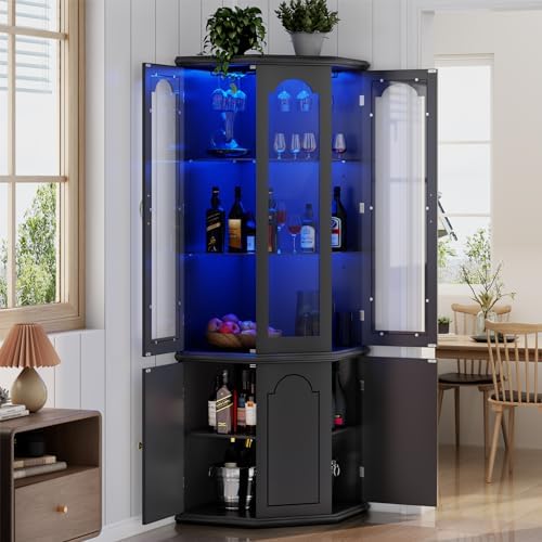 خزانة بار زاوية مع إضاءة LED،  - مراجعة Home Bar Shelves وسعره
